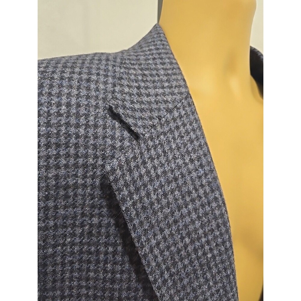 Savile Row Houndstooth Tweed Sport Coat Blue Wool Lambswool Jacket Blazer Sz 43R